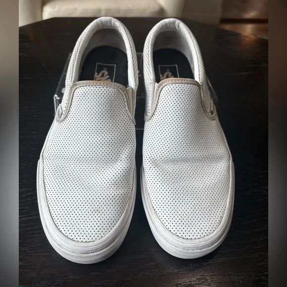 Vans Perforated White Slip-On Loafers - Picture 1 of 8